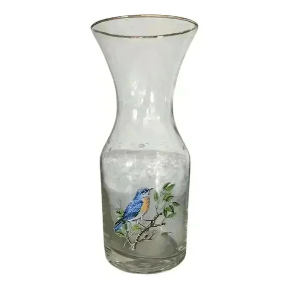 Vintage Song Birds of America Glass Carafe - Gold Rimmed- Bluebird‎ Design - Picture 1 of 3